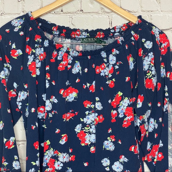 Lauren Ralph Women’s Navy Floral Top Size Small - Picture 3 of 6
